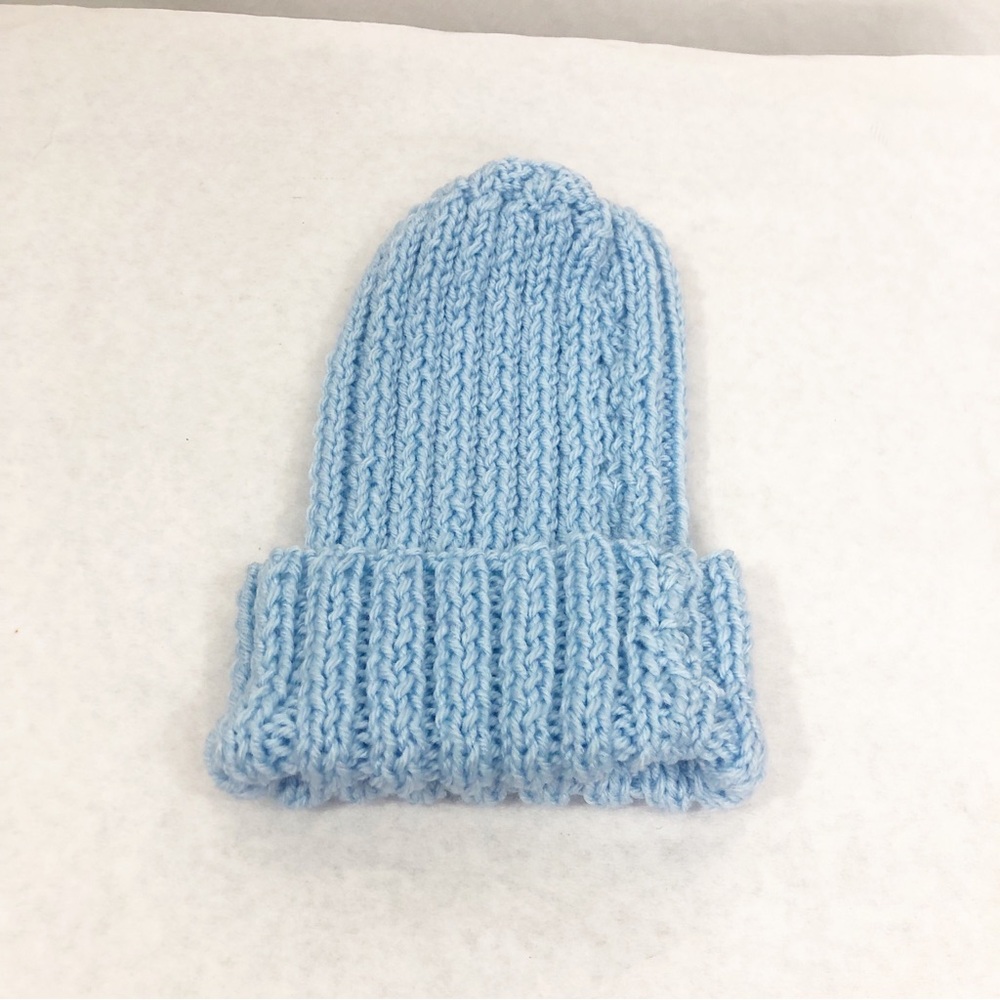 NEW Hand Knitted Winter Beanie Hat, Blue